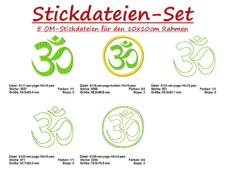 5 Stickdateien im Set YOGA Stickmuster OM groß als Set für 10x10cm Stickrahmen S116-set-02